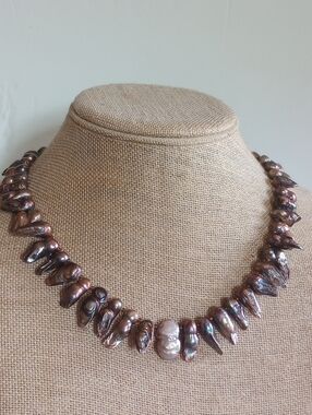 Black Purple Cultured Biwa Pearls Necklace 20 ''' Long